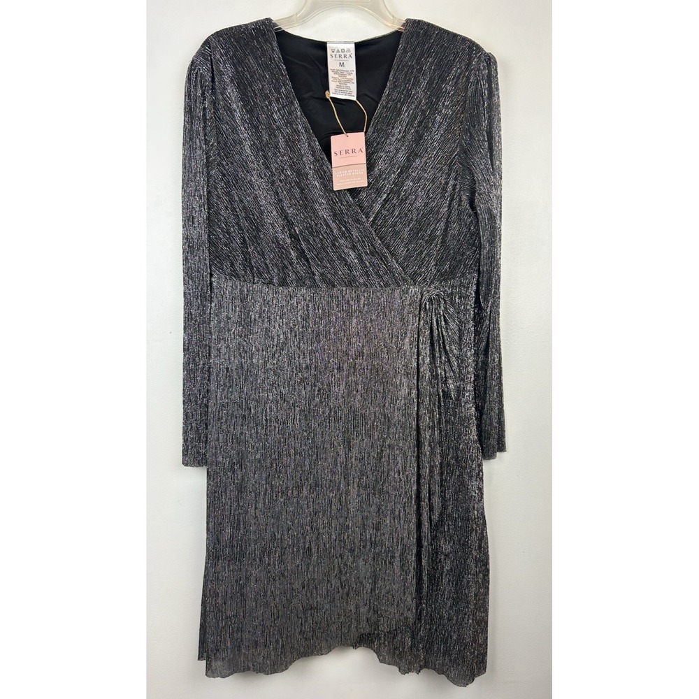 Metallic Dress Women Medium Shift Long Sleeve Evening Cocktail Event New